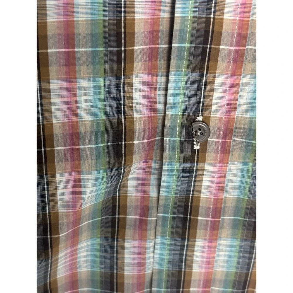 Banana Republic Men's L Standard Fit Plaid Button-Up Shirt Brown Pink L/S